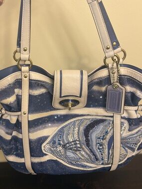 Coach Poppy Nautical Stripe Sequin Fish Tote Handbag Y2K Era